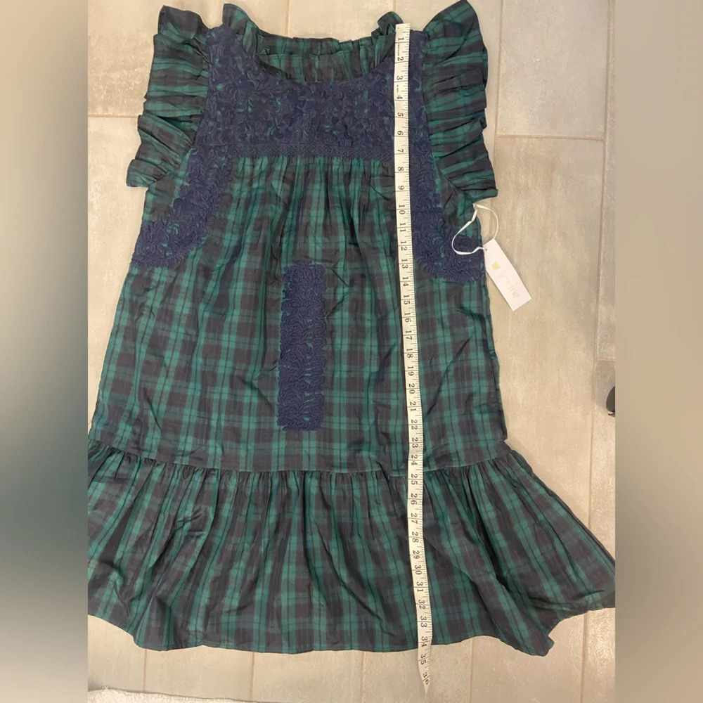 NWT The Joyce Ruffle Neck Dress Hunter Navy & Green Plaid Size Small - Picture 9 of 10